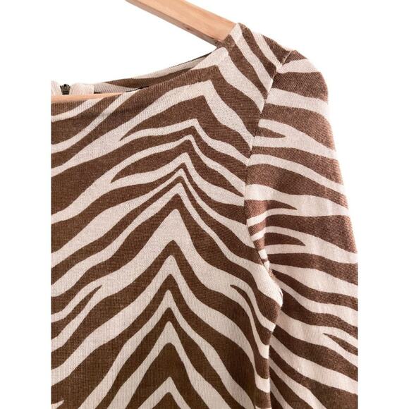 J CREW Merino Wool Sweater Dress S Zebra Animal Print Lightweight Safari Chic - Picture 4 of 10